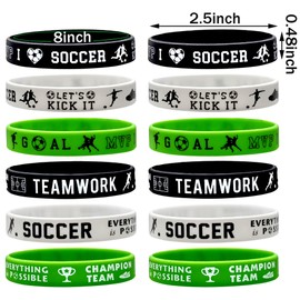 Forseezon 24 Packs Soccer Silicone Bracelets Party Supplies Soccer Motivational Rubber Wristbands for Sport Themed Football Themed Birthday Baby Shower Party Favors Award Gift