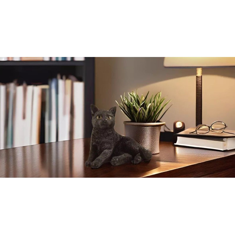 3 inch Black Cat Lounging Hand Painted Resin Figurine Statue