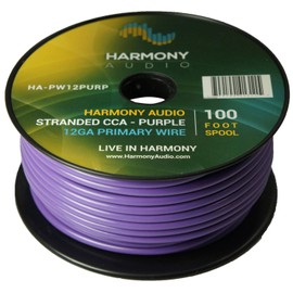 Harmony Audio HA-PW12PURP Primary Single Conductor 12 Gauge Purple Power or Ground Wire Roll 100 Feet Cable for Car Audio/Trailer/Model Train/Remote