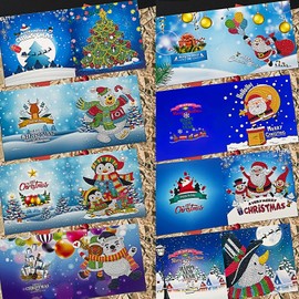 MEDOYOH 8PCS DIY Diamond Painting Greeting Card with Envelopes, Diamond Painting Blank Art Cards for Birthday Mother's Day Christmas Anniversary Thanksgiving, Christmas 01