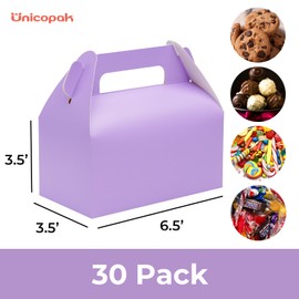 UnicoPak 30 Pack Purple Gable Treat Boxes Party Favor Goodie Bag Boxes for Candy Treats Snacks Cookie Toys for Birthday Party Special Events, 6.5x3.5x4 Inches