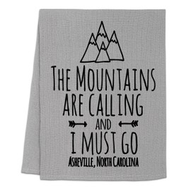 Sweet Dish Towel, The Mountains are Calling and I Must Go, Flour Sack Kitchen Towel, Sweet Housewarming Gift, Farmhouse Kitchen Decor, White or Gray (Gray)