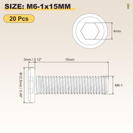 METALLIXITY Flat Head Hex Socket Cap Screws Bolts(M6-1x15) 20Pcs, 304 Stainless Steel Hex Socket Furniture Bolts Screws - for Furniture Woodworking Project, Black
