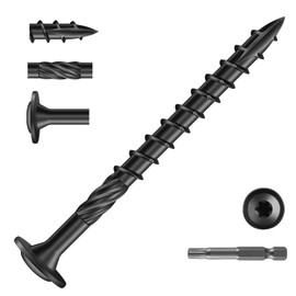 Wavanta 50Pcs Washer Head Wood Screws 6.3 x 75mm, Decking Screw, Black Torx Wood Screws, Heavy Duty Construction Structural Screw, Rust Resistant Coated, with T30 Torx Bit
