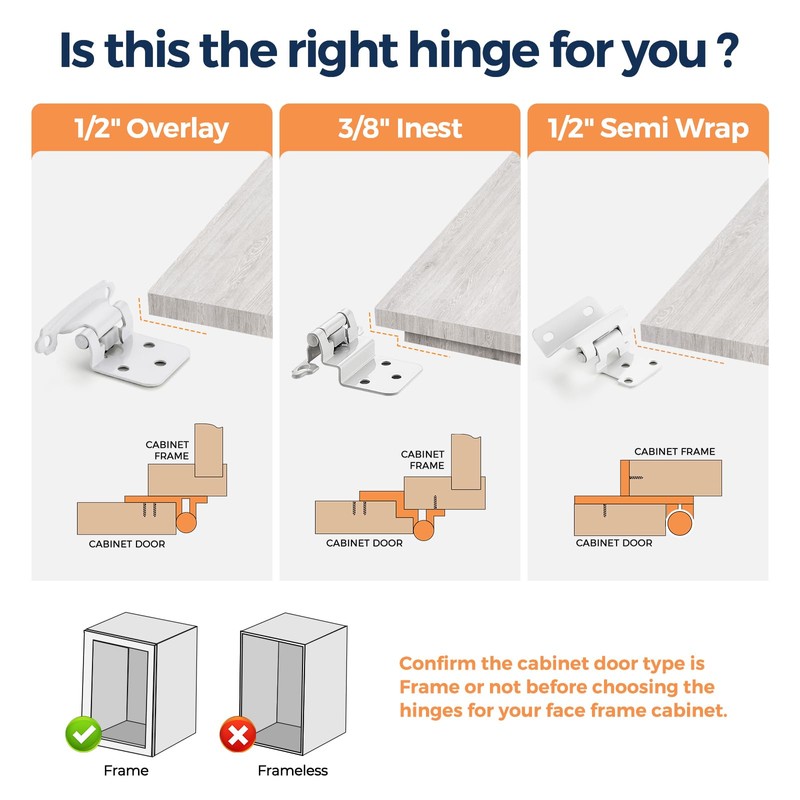Home Expert 20 Pack (10 Pairs) White Cabinet Hinges for