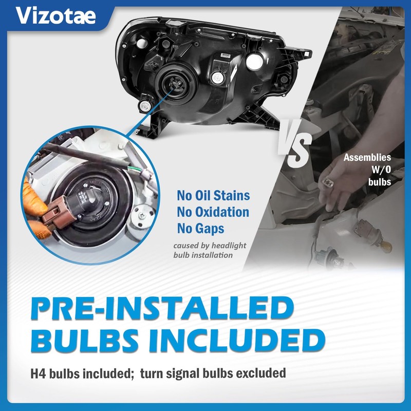 Vizotae Headlights Assembly for 2012-2015 Toyota Tacoma Halogen Headlamp Replacement,
