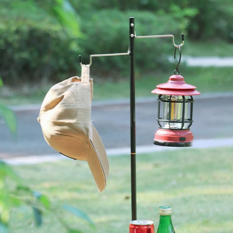Lantern Stand, Lantern Pole, Double Hook, Foldable, Aluminum, Camping Light
