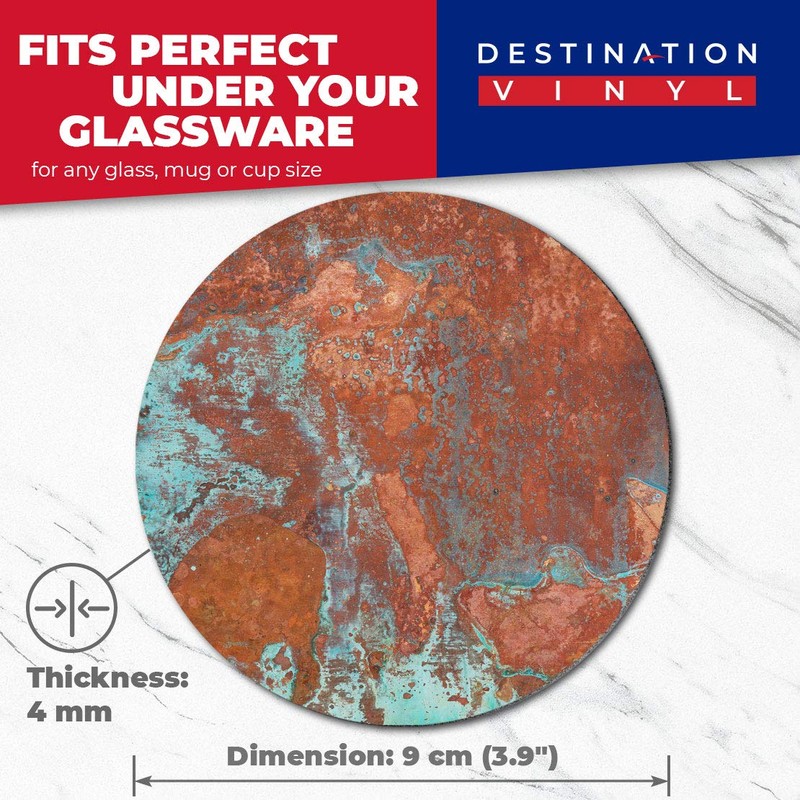 2 x Round Coasters - Rusty Effect Aged Copper Style