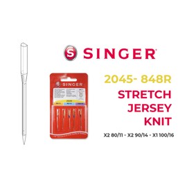 Singer Set of 2 Packs Sewing Machine Needles 2020 / 822R (Universal), Needles 2045 / 848R (Stretch and Knit), Various Thicknesses, for System 130/705 H