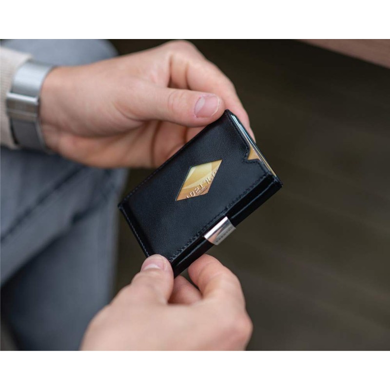 EXENTRI Multiwallet Leather Tri-Fold Wallet - RFID Protection with Stainless