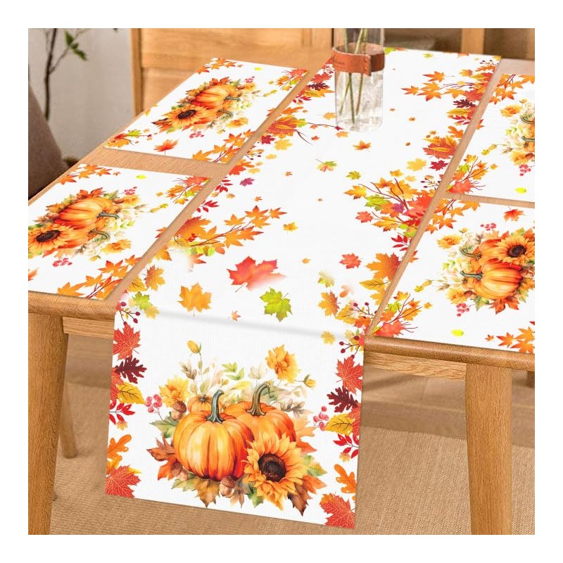 DPKOW Autumn Decorations, Maple Leaves Table Runner Placemats, Autumn Table