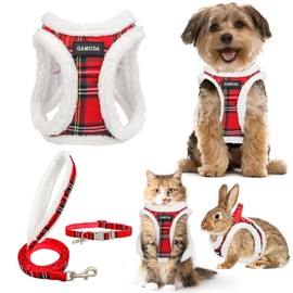 GAMUDA Small Dog Harness Collar and Leash Set, Step in No Chock No Pull Soft Mesh Adjustable Dog Vest Harnesses Plaid Reflective for Dogs Puppy Cats Kitten Rabbit (Warm Red, XXS)