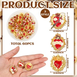 Tondiamo 60 Pcs Catholic Sacred Heart of Jesus Pins Bulk Religious Christian Favors Cross Enamel Lapel Brooch Red Heart Pins First Communion Appreciation Gift for Clergy Church Funeral Sunday
