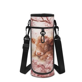 POLERO Highland Cow Water Bottle Carrier for Girls Cute Walking Drink Bottle Holder Neoprene Sleeve with Shoulder Strap