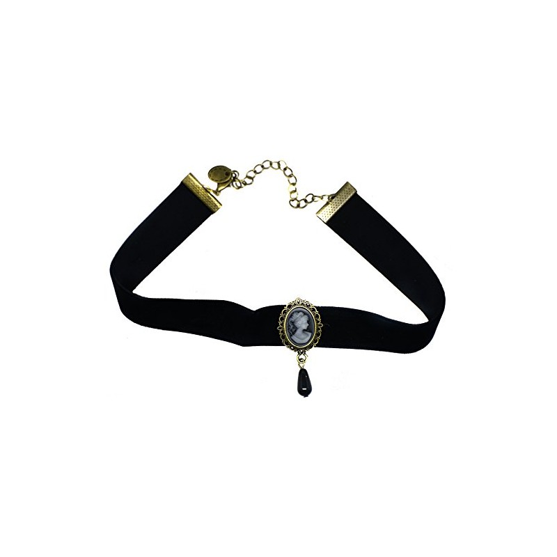 Caprilite Vintage Gothic Black Velvet Choker Gatsby Necklace Lady Cameo