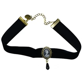 Caprilite Vintage Gothic Black Velvet Choker Gatsby Necklace Lady Cameo Pendant Drop