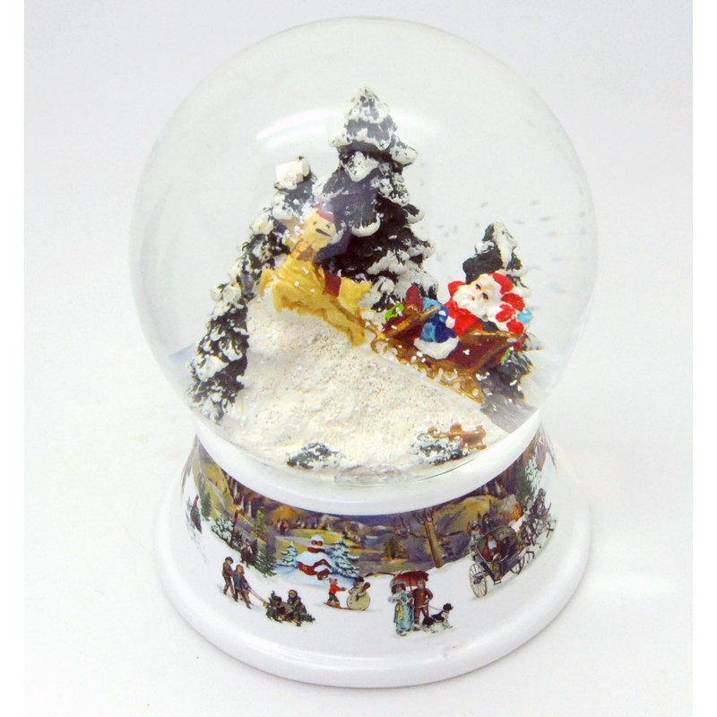 20201 Snow Globe Santa Claus Red Gift Sledge on Base