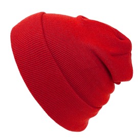 Cap911 Unisex Plain 12-Inch Long Red Beanie Soft Winter Hats Reduce Frizz Knit Beanies Warm Skull Cap