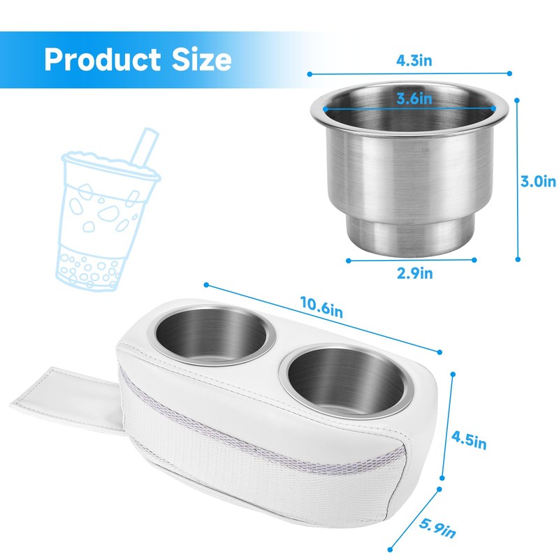 Pontoon Cup Holder, Double Drink Holder for Boat, Stainless Steel