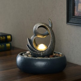 Teamson Home Tabletop Water Fountain Indoor Room Décor Sound Machine with Water Pump, Abstract Upright Sculpture with LED Light Faux Rocks, Indoor Zen for Home Office Living Room, Charcoal/Bronze