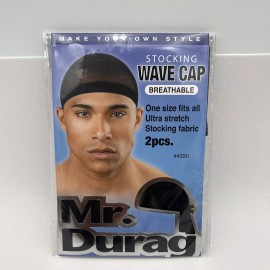Mr. Durag Stocking Wave Cap 2 pieces Per Pack One Size BLACK #4330 NEW Sealed