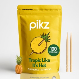 pikz Flavoured Toothpicks – Bold Natural Flavours, Resealable Packs – Fun, Cheeky Tooth Picks – Zero Sugar, Natural Birchwood Toothpicks (100 Toothpick Pack) (100 Toothpicks, Tropic Like It's Hot)