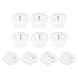 DTGN 3mm Dia Plastic Cord Locks - 10Pack - Good for Drawstrings Backpacks Shoelaces Clothing - Two Hole Spring Cord Lock End Stopper - White