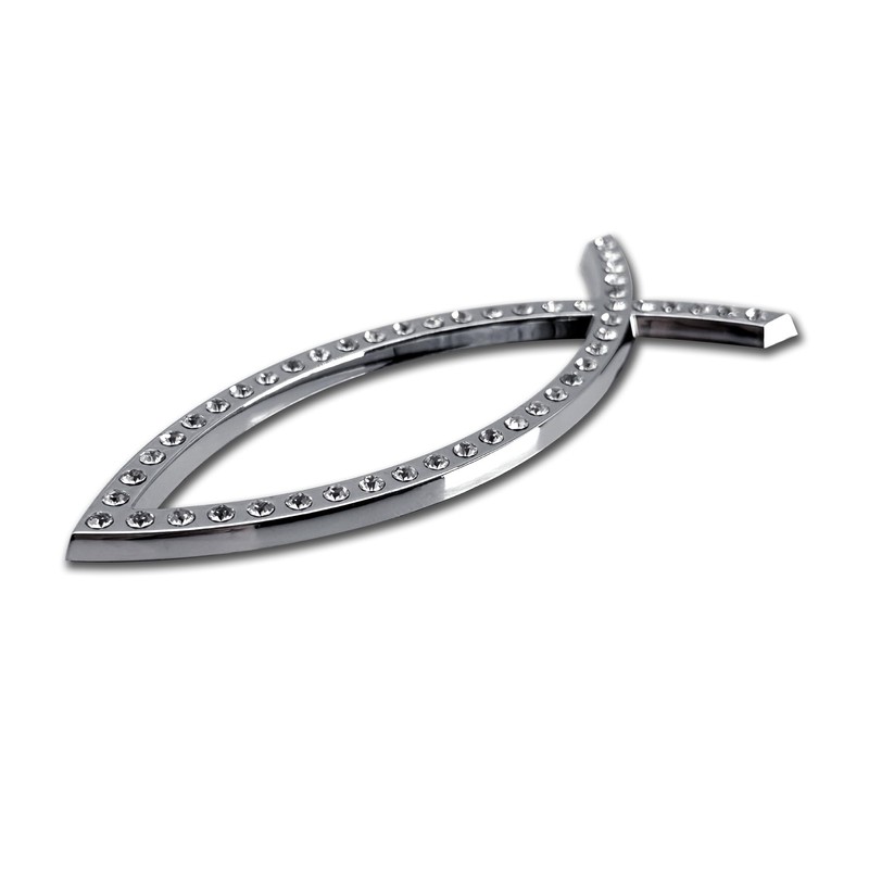 Elektroplate Christian Fish with Crytals OEM Chrome Emblem for Cars,