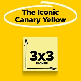 Post-it Super Sticky Notes, 2x Sticking Power, 7.6 x 7.6 cm, amarillo, Amarillo canario, Amarillo canario, 12 bloques de notas
