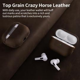 Belemay Handcrafted Crazy Horse Leather Case for AirPods Pro 3rd Gen (2025), Vintage Aesthetic, Two-Tone Effect, Unique Patina, Compatible with MagSafe, Compatible with Airpods Pro 3, Rustic Brown