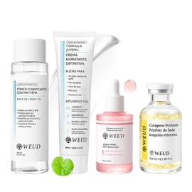 Skincare Coreano 4 En 1 Kit, con 1 Crema Hidratante Centella Niacinamida + 1 Tonico Hidratante AHA y BHA + 1 Serum Facial Salmon DNA PDRN + 1 Serum Péptidos Múltiples Colágenos