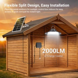 ropelux Solar Powered Shed Light Indoor Outdoor, 2000LM Daytime Available Pendant Light with Pull String, 2 Lighting Modes Solar Lights, IP65 Waterproof for Barn, Gazebo, Shop, Garage, Home (2Pack)