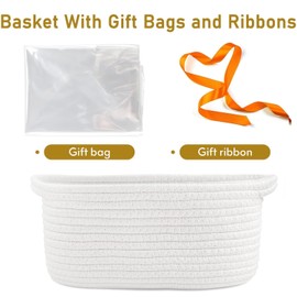 Neuytiky Geschenkkorb Leer,Geflochten Korb für Geschenke mit Geschenktüten und Bändern,Baumwollseil Körbe für Geschenke,für Geburtstag, Hochzeit, Ostern, Erntedank, Weihnachten(Weiß)