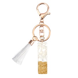 Suweibuke Cute Beige Key Chains for Women Girls, Initial Letter Keychains with White Tassel, Charms for Key Handbags Backpacks (I)