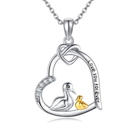 AXOMY Duck Necklace 925 Sterling Silver Heart Duck Mother Pendant Necklaces Family Duck Jewelry Birthday Jewelry for Women Duck Lover