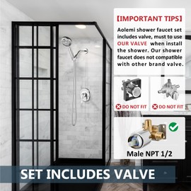 Aolemi Shower Faucet Set Rain Shower Head System Shower Trim Kit Pressure Rough-in Valve Included ABS 8 Setting Single Handheld Spray Polish Chrome