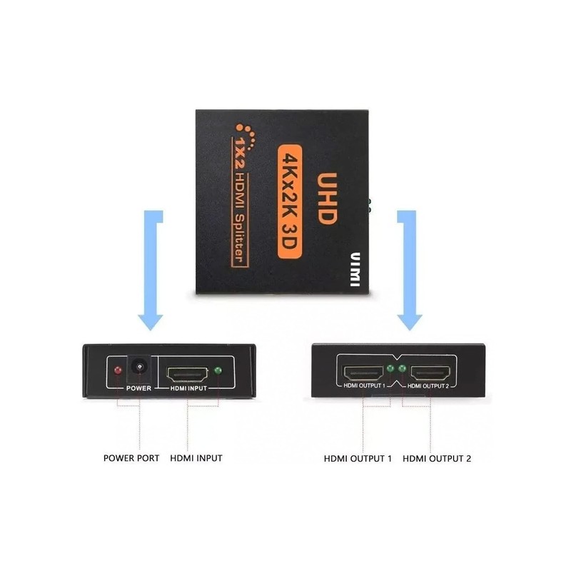 Vimi Splitter para Conexiones Tipo HD(MI) 1x2 1 Entrada 2