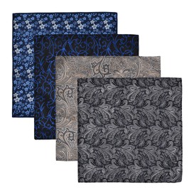 NiceLand Pack of 4 Handkerchiefs, Men's Suit Pocket Square Men's Pocket Squares Men's Handkerchiefs, Pocket Square Made of Polyester Silk, 22.5 x 22.5 cm, 01+02+03+04