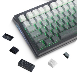 Fejwlvs Shine Through PBT Topographic Keycaps,Side Printing,Gray Gradient Topographic Backlit Custom Keycaps135 Keys,60 65 75 100 Percent Cherry Profile for Gateron MX Switches Keyboards