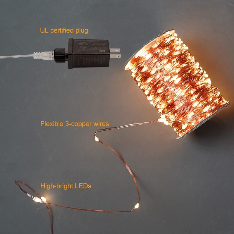 RESNICE 328FT Long Warm White Plug in Fairy Lights 1000