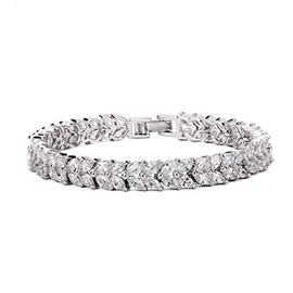 Treasure Bay White Gold Plated CZ Tennis Bracelet for Women, Elegant Crystal Bracelet, 17.5cm & 19.5cm, Luxury Jewellery Gift (17.5 Cm)