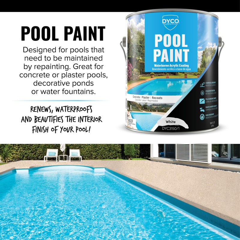 Dyco Waterborne Acrylic Pool Paint, Resistant to UV, Water, Salt,