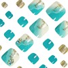 IMRAIN Press on Toenails Short Square Fake Toenails Blue White