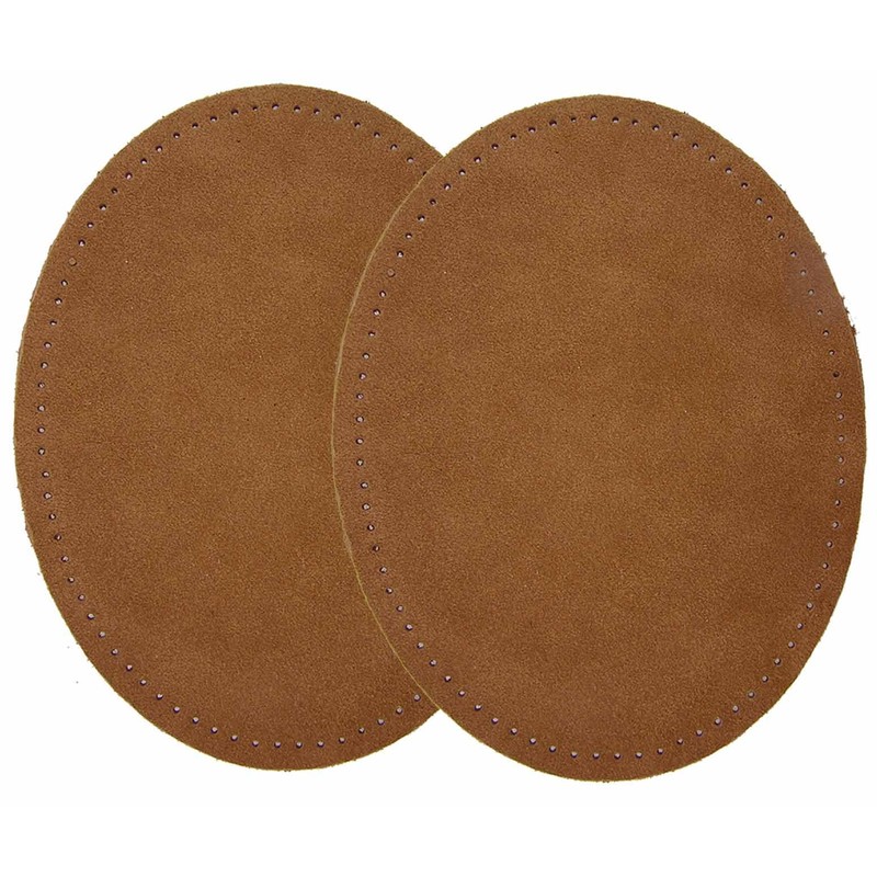-2 Sew-on Large Natural Suede Leather Elbow Patches Size 4.75