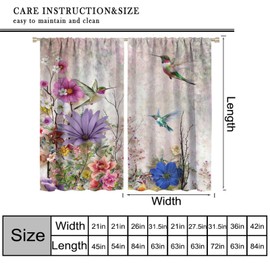 Hummingbird Spring Floral Curtains,Watercolor Pink Flower Plant Butterfly Hummingbird Nature Theme Pattern Print Window Drapes For Bedroom Living Room Kitchen Decor,2 Panel Set,42x45 Inch Decor