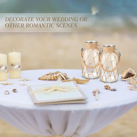 Set of 4 Rope Net Dry Flower Glass Vase 7.9 x 4 Inches Wicker Farmhouse Vase Coastal Decor for Wedding Tables Home Rustic Hanging Mason Jar Rope Wrapping Decorative Bottles Nautical Decor