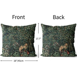 William Morris Throw Pillow Covers 18x18 Inch Forest Fox Throw Pillows Covers for Couch Bed Vintage Botanical Floral Home Decor Gothic Animal Soft Cushions Covers Green Decorative Set of 2