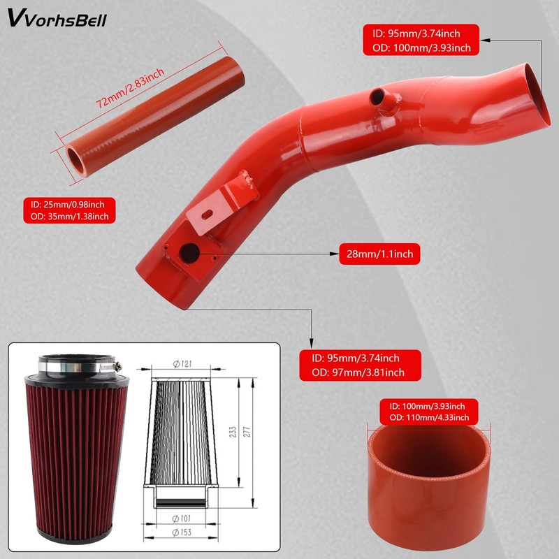 VVORHSBELL 6.0 Powerstroke Cold Air Intake Kit，4″Cold Air Intake Pipe