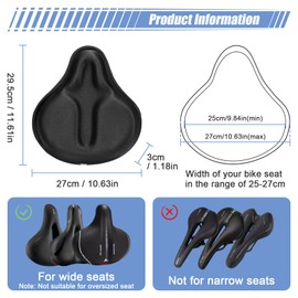 ROADNADO Wide Bike Seat Cushion Cover Soft Bike Seat Cover Padded for Men Women Bicycle Saddle Cover Comfortable Exercise Bike Saddle Cushions for Peloton, Spin, Electric, City Bike
