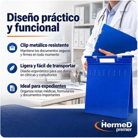 HERMED Carpeta Médica Porta Expedientes de ABS Azul, Portapapeles Profesional para Enfermeras, Hospital y Clínicas, Organizador de Documentos Duradero
